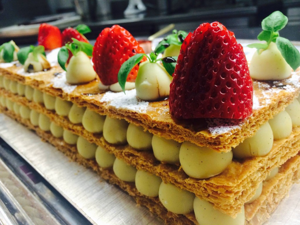 Tonka bean & strawberry Mille feuille