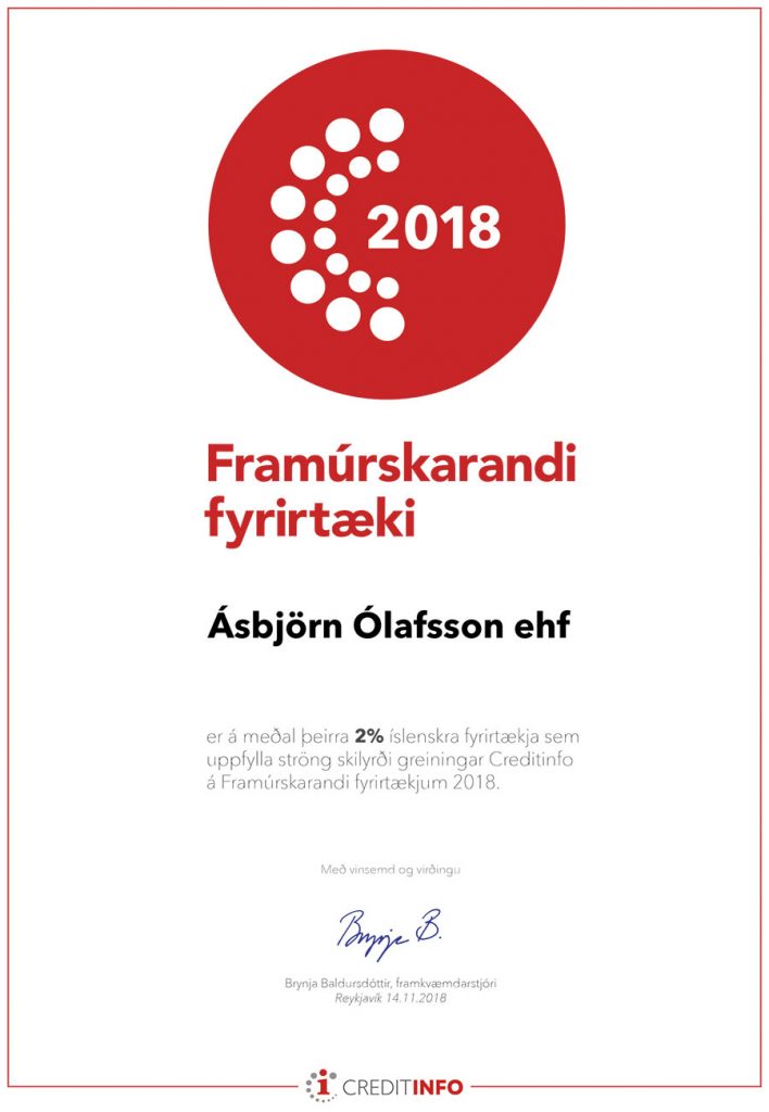 Framúrskarandi fyrirtæki 2018 - Ásbjörn Ólafsson ehf.