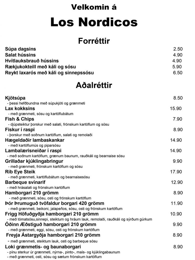 Los Nordicos menu