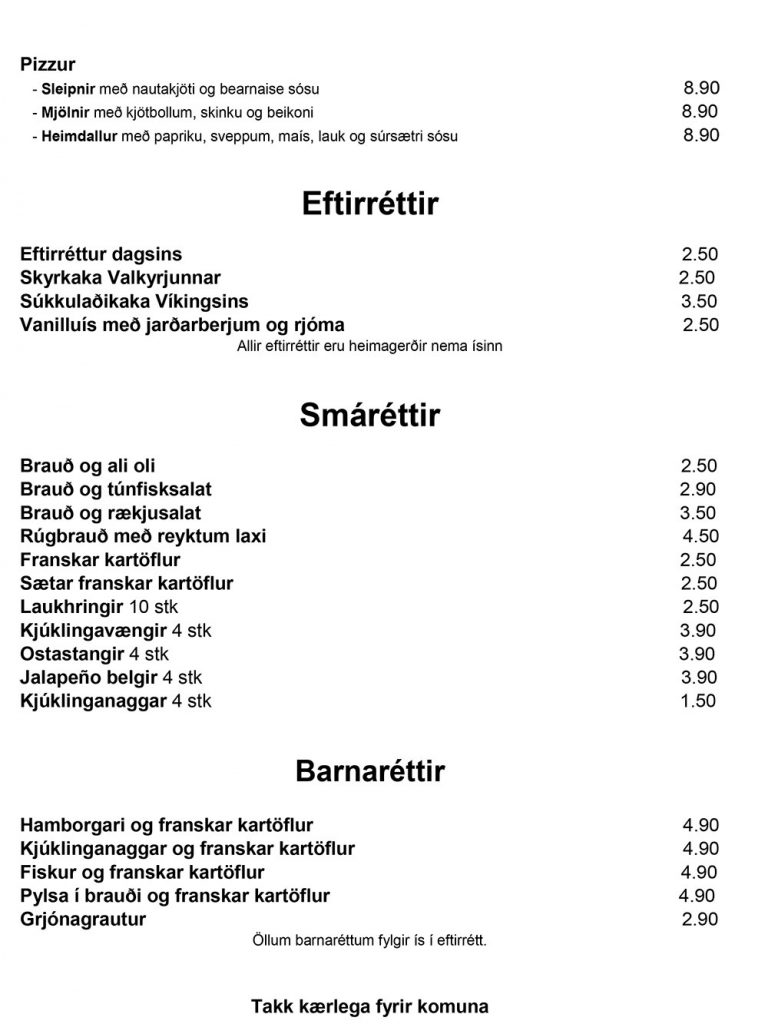 Los Nordicos menu