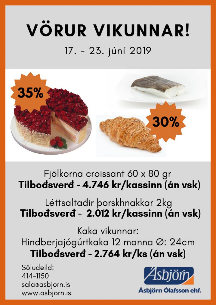 vörur vikunnar hjá Ásbirni Ólafssyni ehf. léttsaltaðir þorskhnakkar frá Nora Seafood og fjölkorna croissant frá Gourmand.