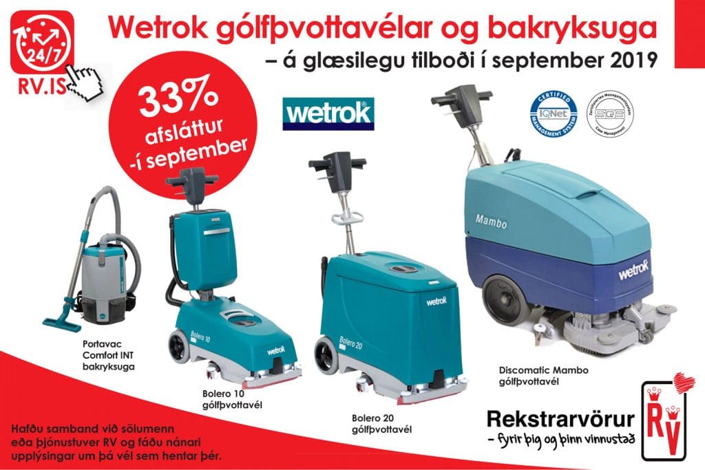 Hako og Wetrok gólfþvottavélum ásamt Wetrok bakryksugu 