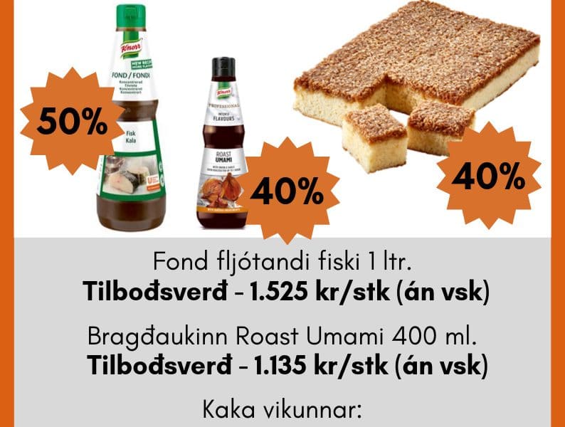 Vara vikunnar - Fiskifond, roast umami bragðauki og sjónvarpskaka eru vörur vikunnar hjá Ásbirni Ólafssyni ehf.