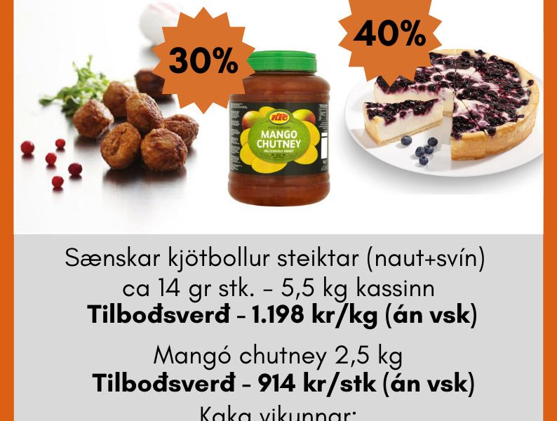 Sænskar kjötbollur, mangó chutney og bláberjaostakaka