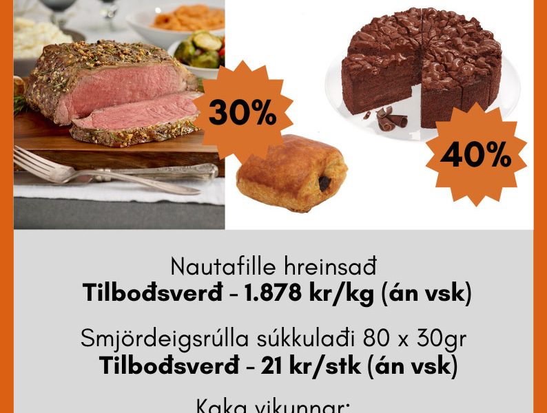 Nautafille, smjördeigsrúlla með súkkulaði og súkkulaðikaka