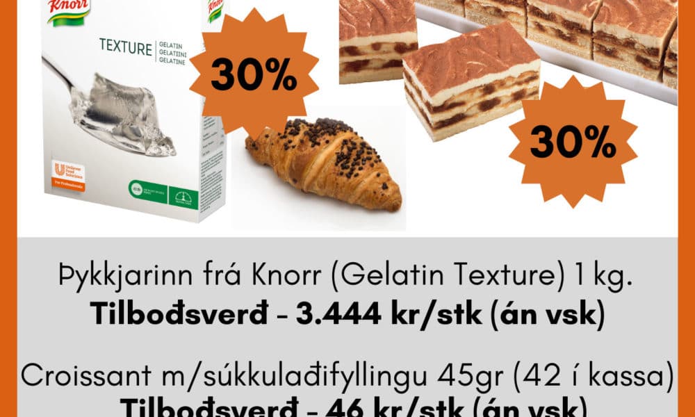 Vörur vikunnar að þessu sinni hjá Ásbirni Ólafssyni ehf. eru gelatín frá Knorr og croissant með súkkulaðifyllingu frá Mantinga