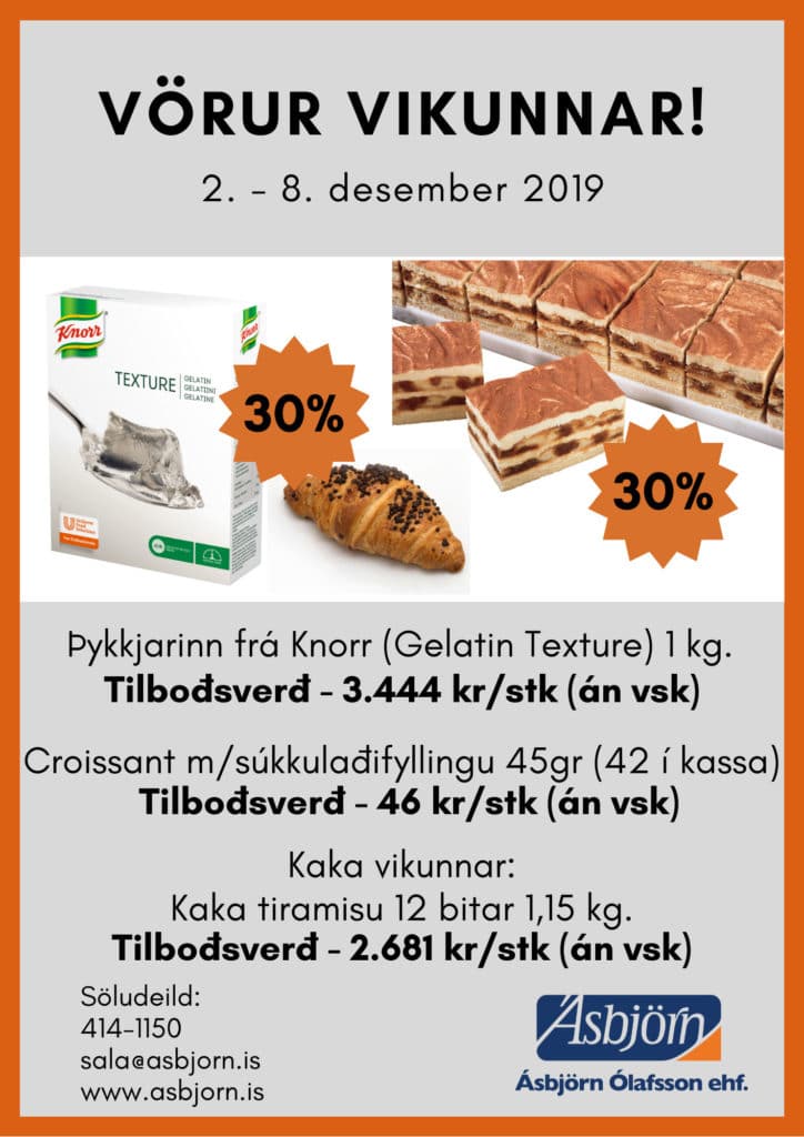 Vörur vikunnar að þessu sinni hjá Ásbirni Ólafssyni ehf. eru gelatín frá Knorr og croissant með súkkulaðifyllingu frá Mantinga