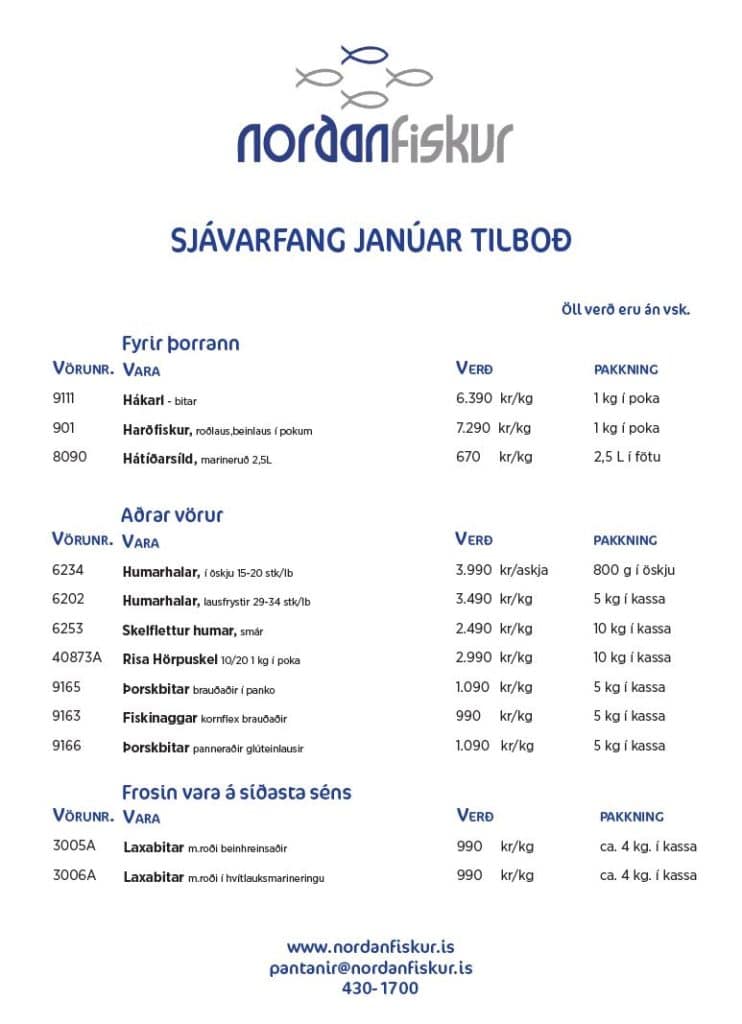 Norðanfiskur – Janúar tilboð 2020