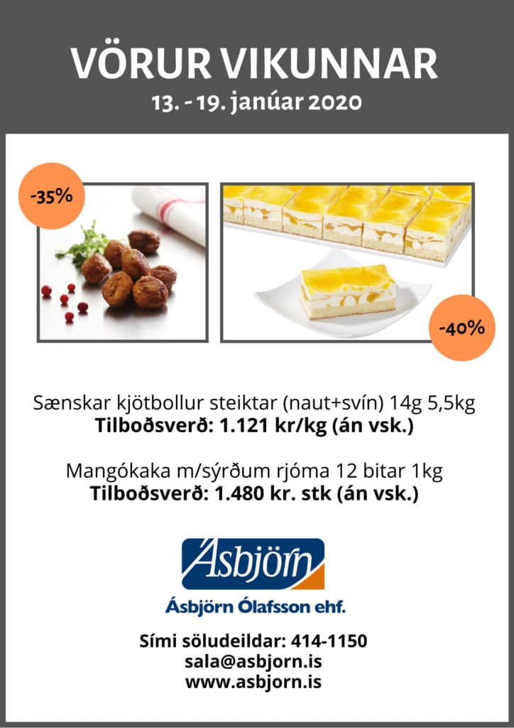 Sænskar kjötbollur og mangókaka á vikutilboði hjá Ásbirni Ólafssyni ehf.