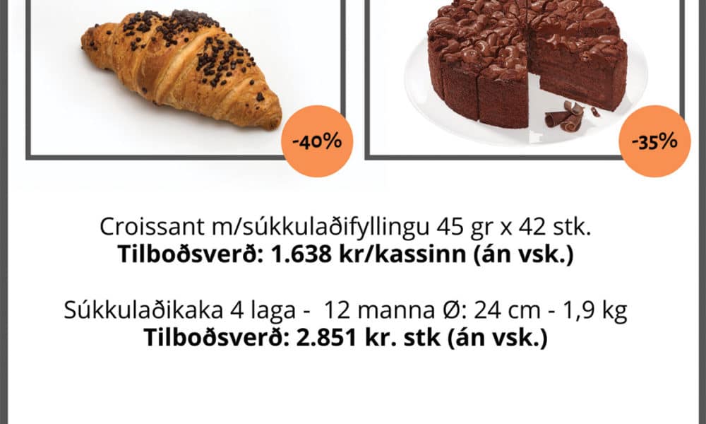 súkkulaðifyllt croissant og súkkulaðikaka