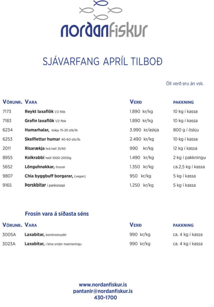 Norðanfiskur – Apríl tilboð 2020