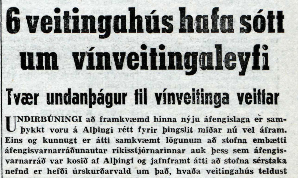 Með nýjum lögum skipa Borgarlæknir, Lögfræðingur Félagsmálaráðuneytis og Veitingamaður, nefnd um vínveitingaleyfi - Árið 1954