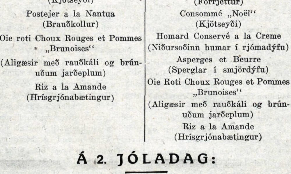 Fyrsti auglýsti jólamatseðill Hótels Borgar - Árið er 1930