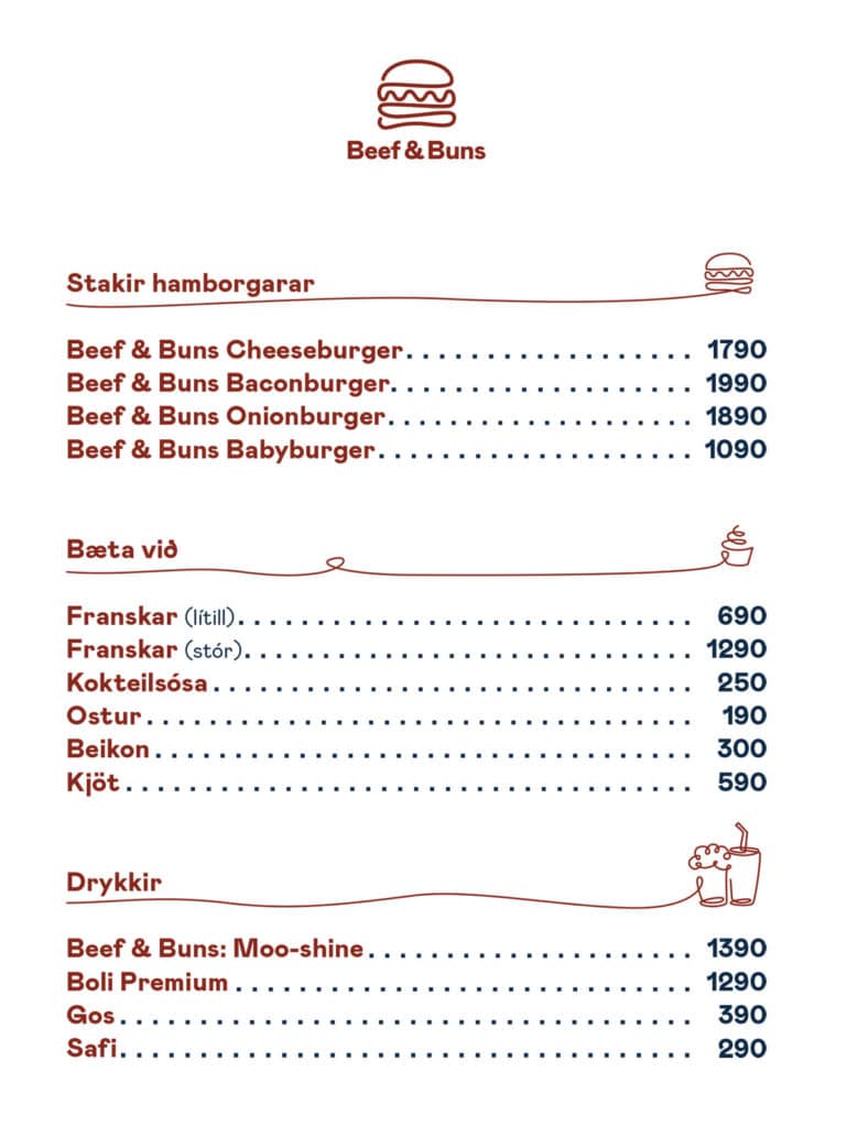 Beef & Buns í Mathöll Höfða - Matseðill