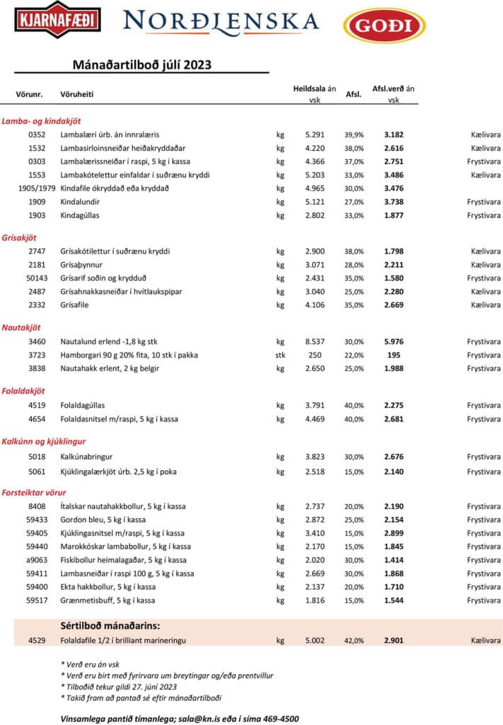 Flott tilboð á úrvals kjötvörum í júlí 2023