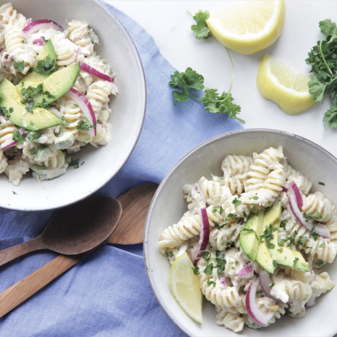 Pastasalat með túnfisk og avacado - Einstaklega ferskt og gott