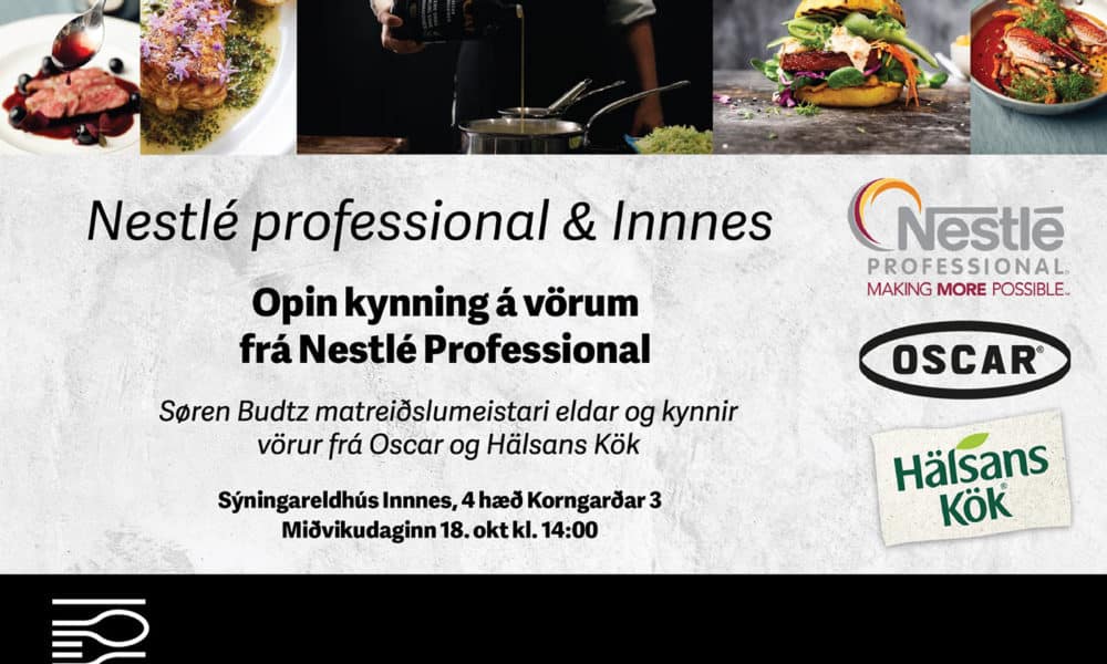 Matreiðslumeistarinn Søren Budtz með kynningu á vörum frá Nestlé Professional í sýningaeldhúsi Innnes