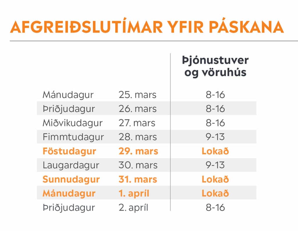 Afgreiðslutímar Ekrunnar um páska 2024