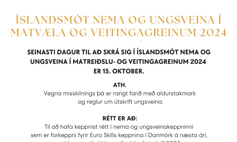 Íslandsmótið: skráning lýkur á þriðjudaginn 15. okt. - Leiðrétting á útskriftareglum