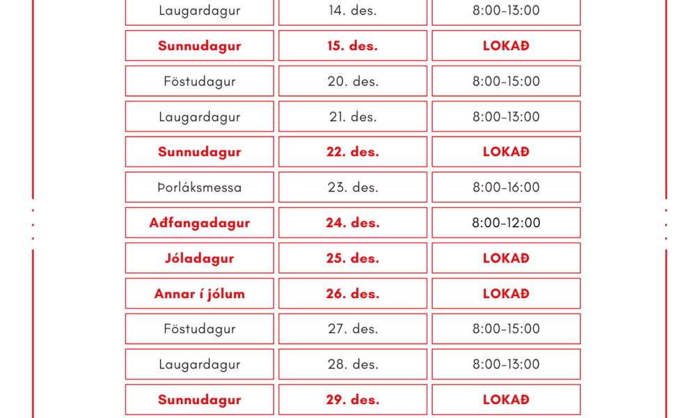 MS - Opnunartími jól 2024