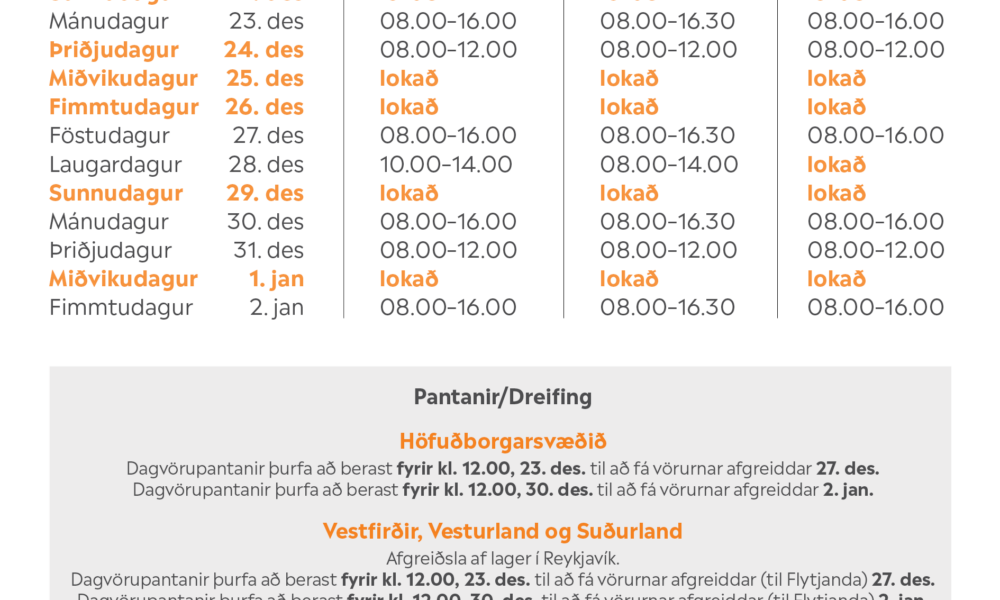 Opnunartími Ekrunnar yfir jól og áramót 2024