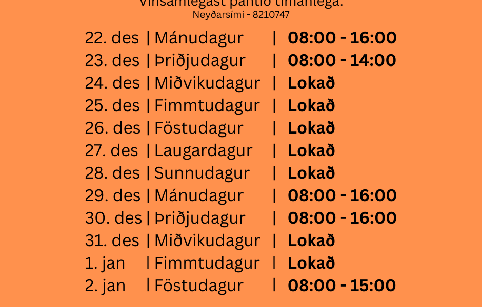 RMK heildverslun: Opnunartími yfir hátíðarnar 2025