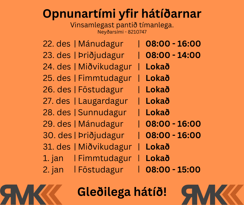 RMK heildverslun: Opnunartími yfir hátíðarnar 2025
