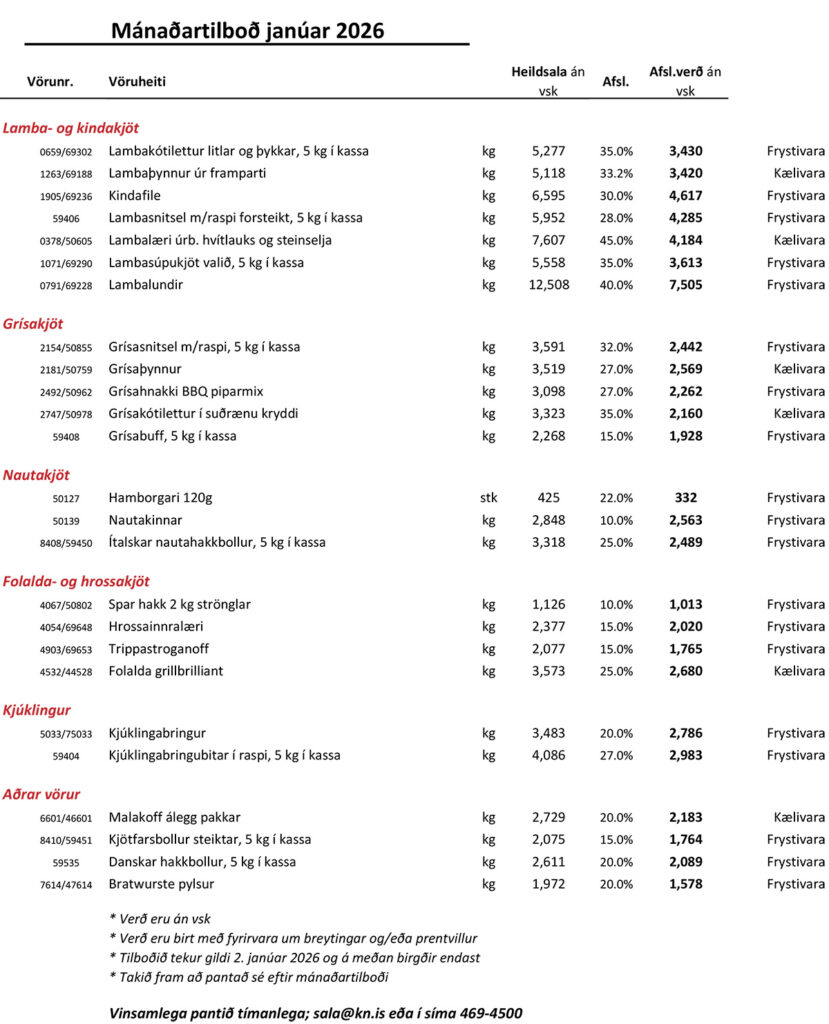 Janúartilboð: Kjöt fyrir veitingastaði, mötuneyti og stór eldhús