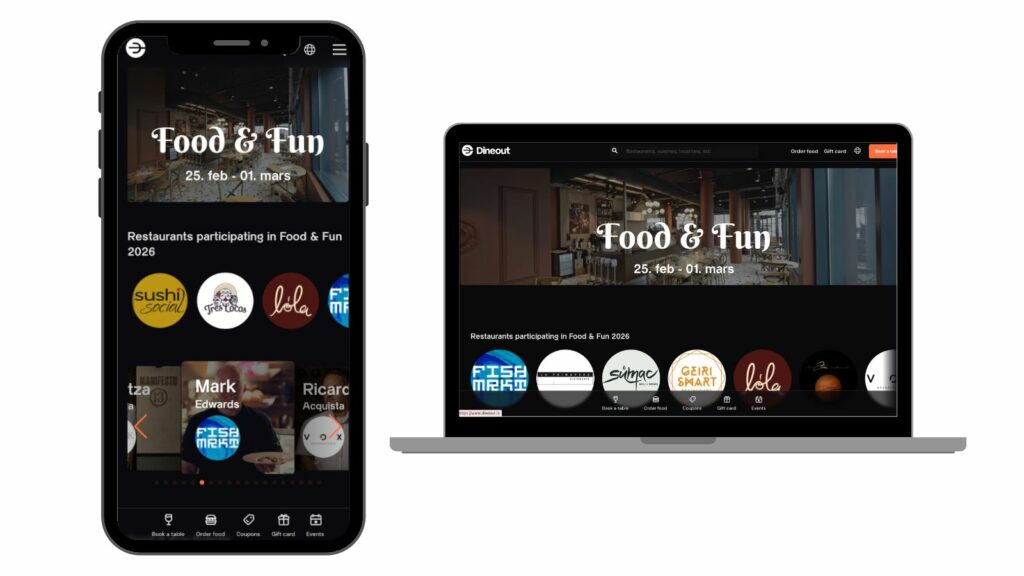 Gestir bóka borð á þátttökustöðum Food & Fun á dineout.is og í Dineout appinu.