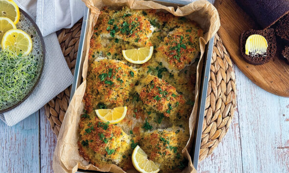 Þorskur í sparifötunum, stökkur ostahjúpur og sítrónukeimur