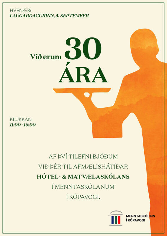 Hótel- og matvælaskólinn í Menntaskólanum í Kópavogi fagnar 30 ára afmæli laugardaginn 5. september 2026